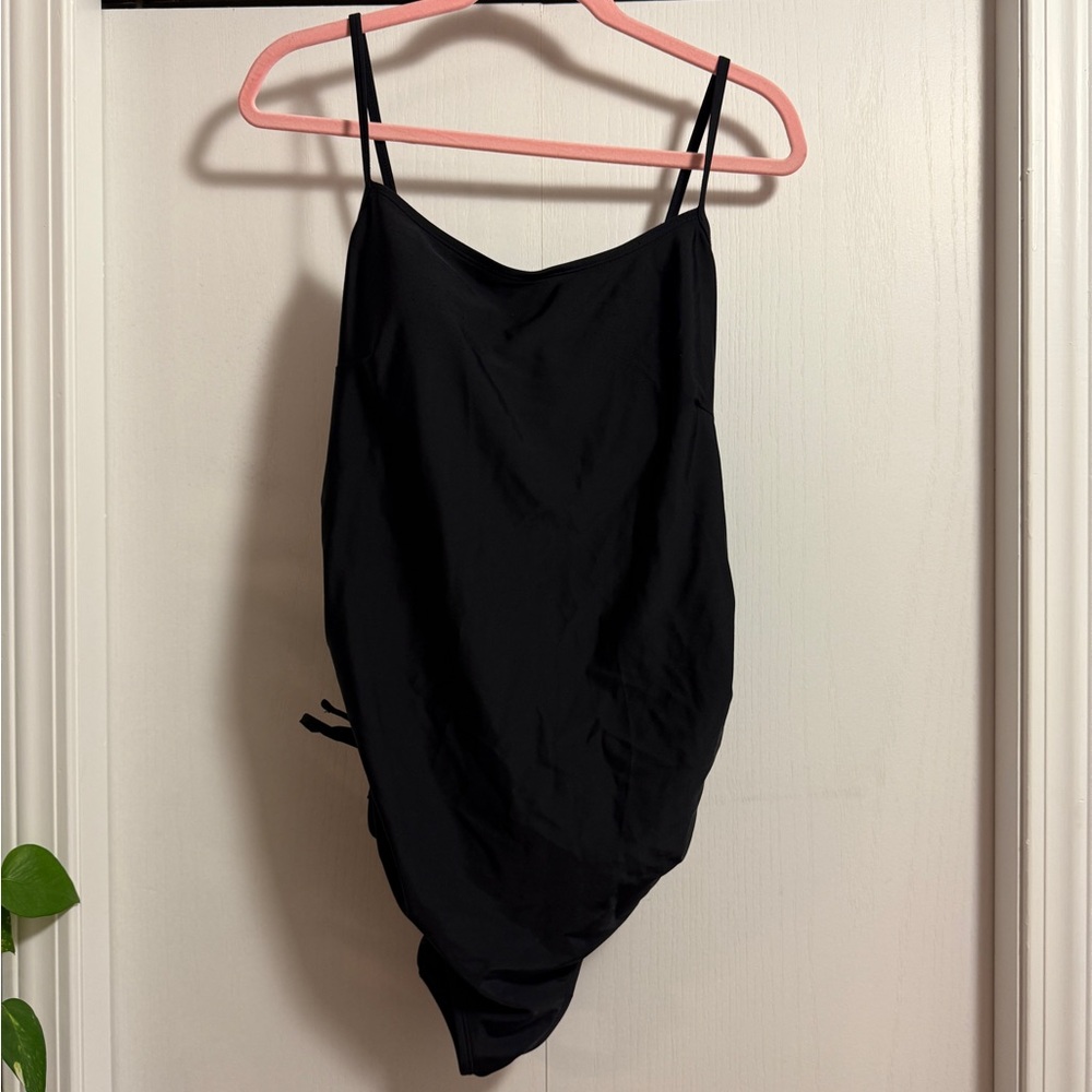 Motherhood Maternity Beach Bump Black Onepiece Spaghetti Strap  Swimsuit SZ LRG